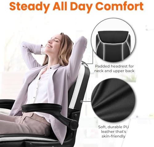 NEO CHAIR PU Leather Office Desk Chair with Adjustable Arms, Black White