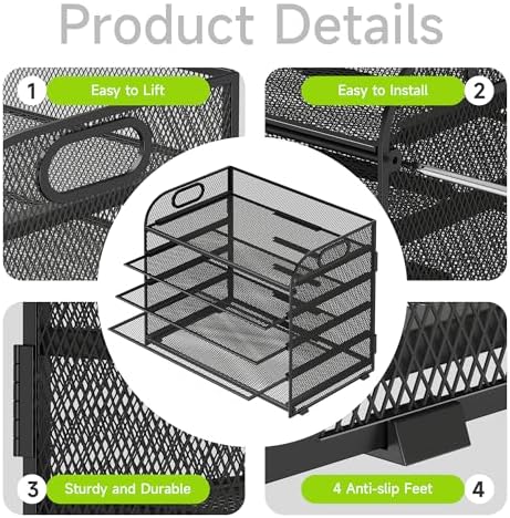 Cawukege 2 Pack 5 Tier Paper Organizer, Letter Tray with Handle, Mesh Desk Organizer, Metal File Organizer, Office Desk Accessories for Home, Office, Classroom, School -Black