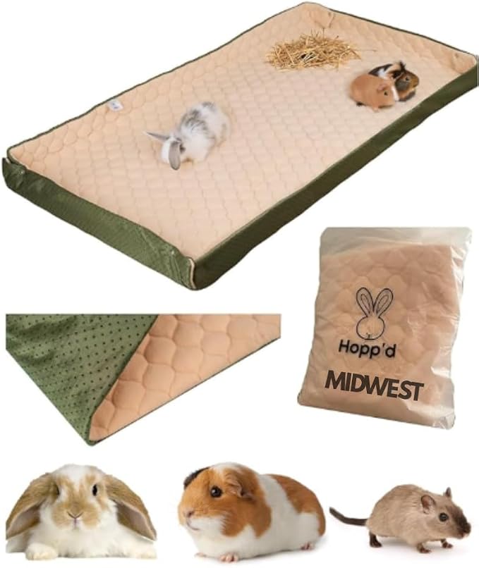 Hopp'd™ HutchLiner 2.0 Premium Guinea Pig Cage Liner Washable Fleece Bedding for Rabbits & Guinea Pigs | Waterproof, Odor Control, Cooling Mat, Anti-Slip Bunny Mat & Pee Pad | Midwest Cages (47x24)