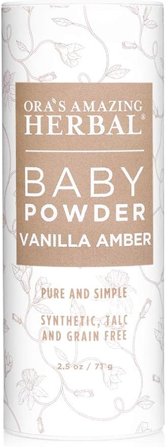 Ora's Amazing Herbal Baby Powder Talc-Free, Real Vanilla Amber Natural Scent, Cornstarch Free Arrowroot and Clay Based Powder, Synthetic Fragrance Free, 2.5 oz 3 Pack