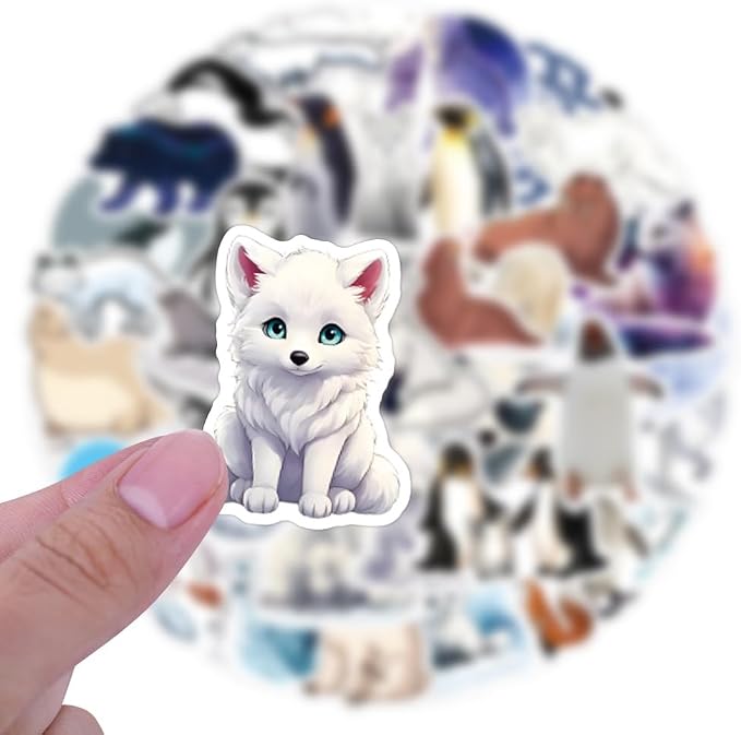 60Pcs Artic Animals Sticker, Cute Stickers for Kids Teens Adults, Vinyl Cartoon White Animals Decals Kawaii Sticker for Decor Water Bottles Laptops Guitar Scrapbook