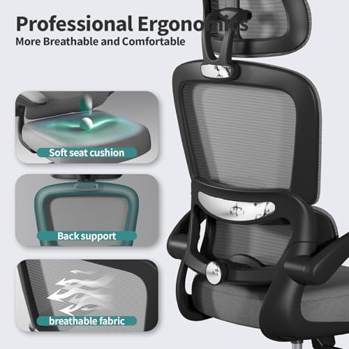 TRALT Office Chair Ergonomic Desk Chair - Gaming Chair with Lumbar Support (1,Dark Grey)