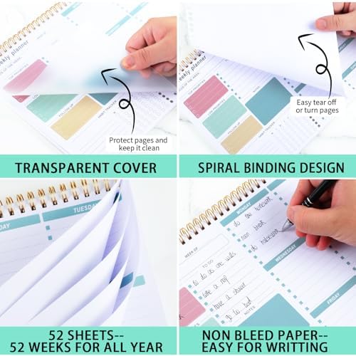 Thboxes Weekly Desk Planner, 8.5x11 In To Do List Notepad, 52 Sheets, Green