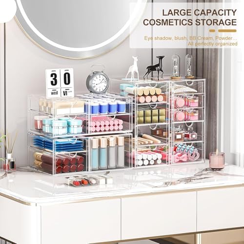 caktraie 4-Pack Acrylic 16-Drawer Storage & Makeup Organizer for Desk