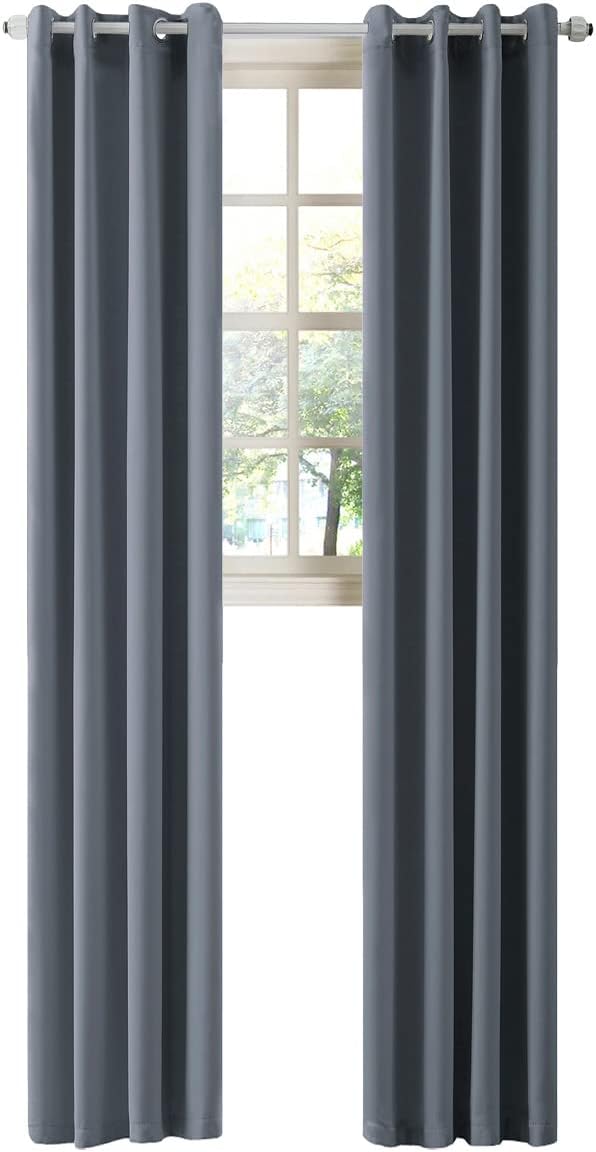 LA PALMA Thermal Insulated Blackout Darkening Grommet Living Room Curtains Window Drapes for Bedroom Pack of 2 Panels