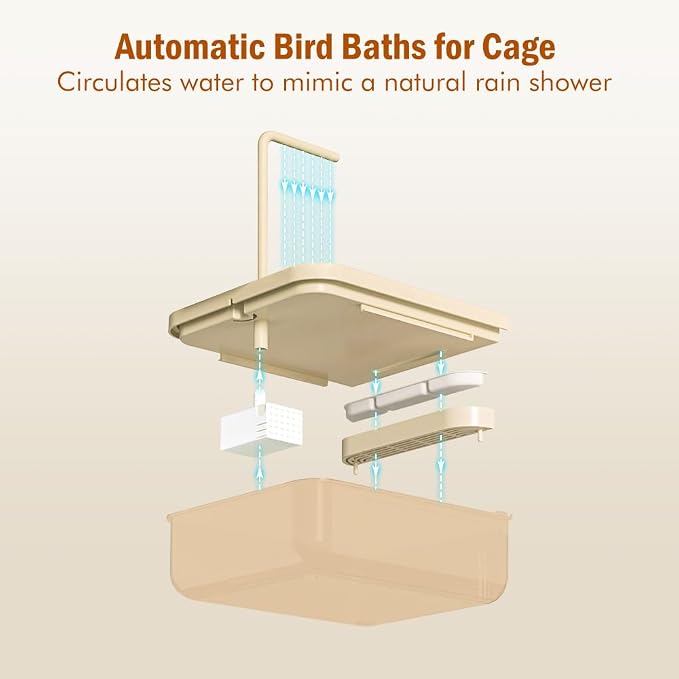 Automatic Bird Bath for Cage, Parakeet Bath with Pump | Indoor Bird Shower with Running Water, Filter, Bird Cage Accessory for Pet Birds Conure Budgies Cockatiels Lovebird