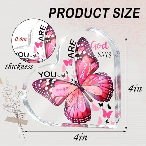 Christian Gifts for Women, 4 Inch Butterfly Acrylic Keepsake, Inspirational Gift for Friends, Mom, Sister, Girls, Female Coworkers, Christians, Religious Spiritual or Valentine's Day Gift