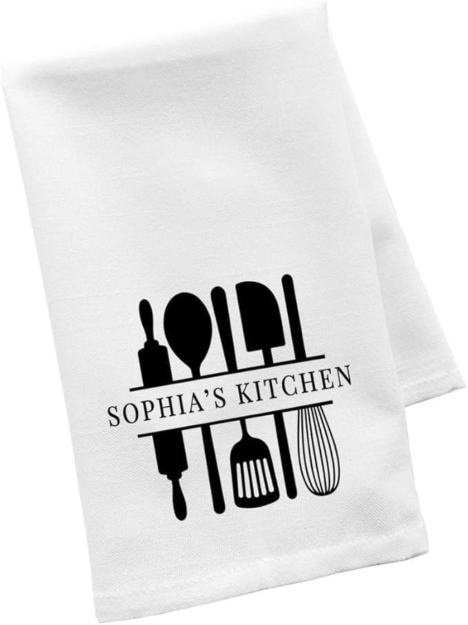 Andaz Press Personalized Kitchen Towel, Flour Sack Tea Towel, Custom Name Kitchen Gifts Utensil Design Birthday for Mom Daughter Grandma, Wife, Her, Housewarming Gift, Kitchen Decor