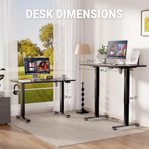 Veken 47.2 Inch Large Electric Standing Desk, Gaming Table, Black