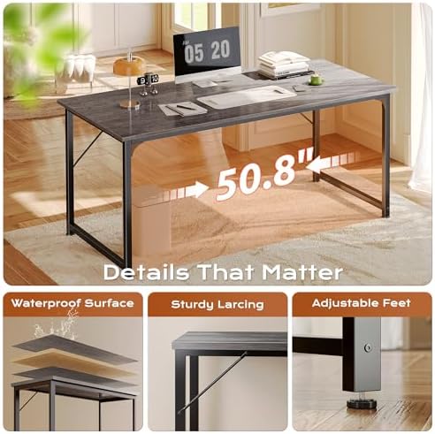 PRAISUN 55 X 24 Inch Computer Desk with Deeper Desktop, Gaming Office Writing Work Desk for Home Office, Study, Bedroom, Work from Home, Metal Frame, Grey