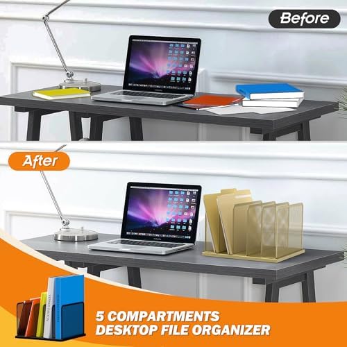 Kuntine.B 5-Section Upright Desk File Organizer Gold 1 Pack
