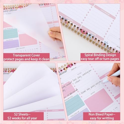 Thboxes Weekly Desk Planner, 8.5x11In To Do List Notepad, 52 Sheets, Floral
