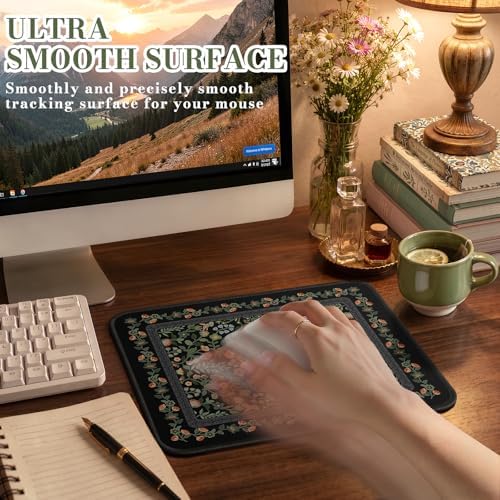 iCasso Aesthetic Small Mouse Pad, 9.5x7.9in,Home Office, Black Floral