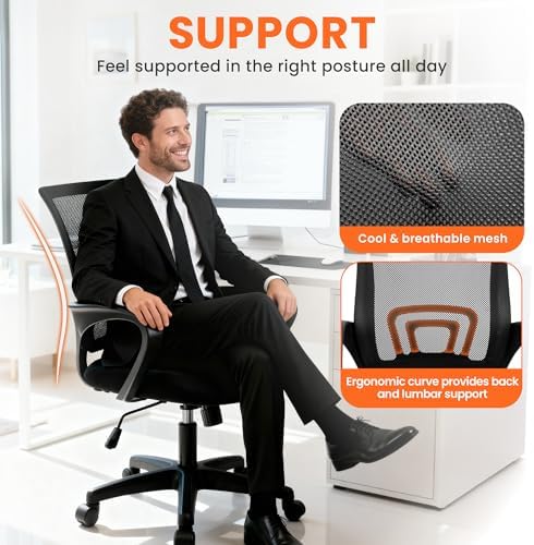 NEO CHAIR Office Computer Chair Ergonomic Mid-Back Mesh Desk Chair, Black