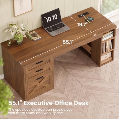 SEDETA 55.1" Farmhouse Executive Office Desk with 3 Drawers for Home Office