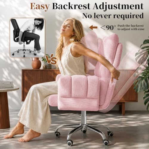 HOMRELEXA Cross Legged Office Chair, Cloud Desk Chair with Flip-Up Arm Rests, Foot Rest, Wide Seat, Comfy Executive Ergonomic Computer Gaming Chair, Pink