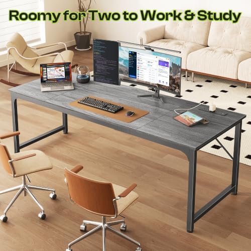 PRAISUN 70x24 Inch Computer Desk with Power Outlets & USB-C, Grey