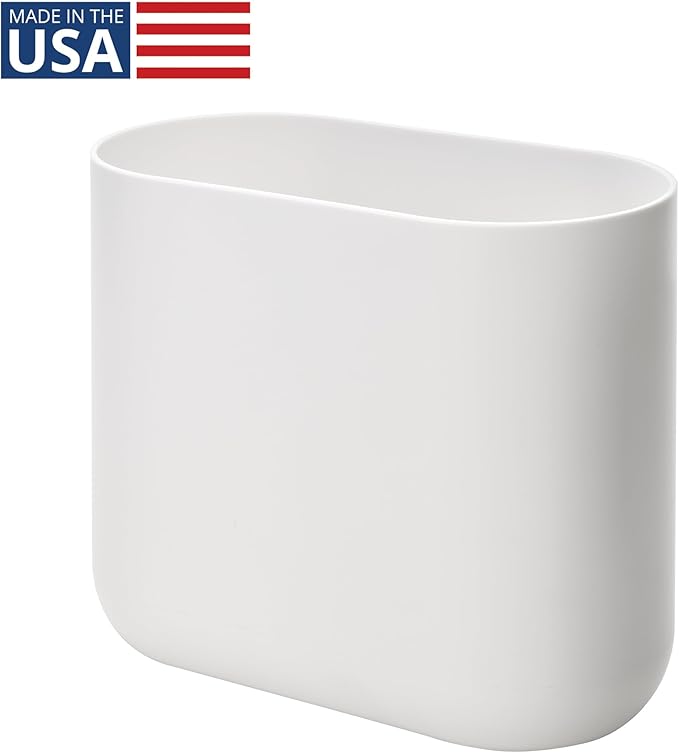 iDesign Slim Oval Plastic Waste Basket The Cade Collection, 10.56” x 5.5” x 9.77”, White