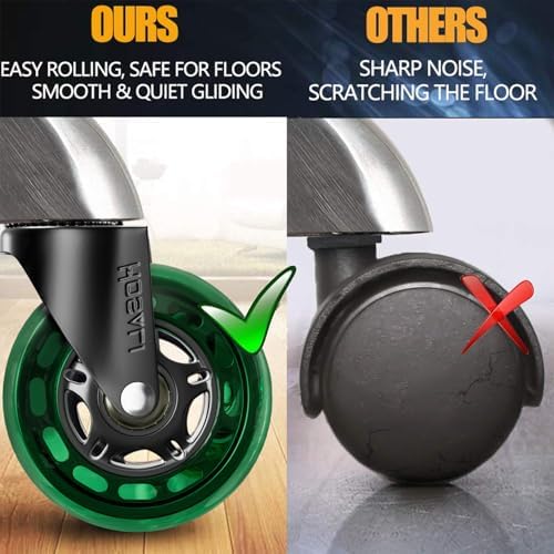 HOSALI Office Rubber Chair Wheels Replacement, 3 Inch Heavy-Duty Computer Desk Casters Wheel, Quiet & Smooth Rolling for All Floors, Set of 5, Green