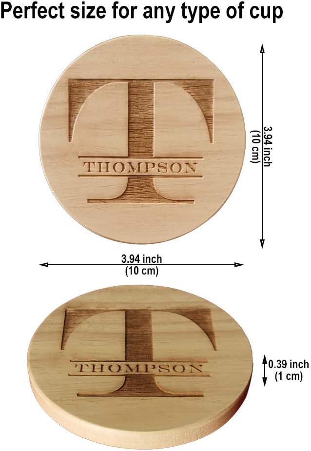 Personalized Monogram Coasters, Custom Engraved - Wooden Drink Coasters, Set of 4 - Great Gifts