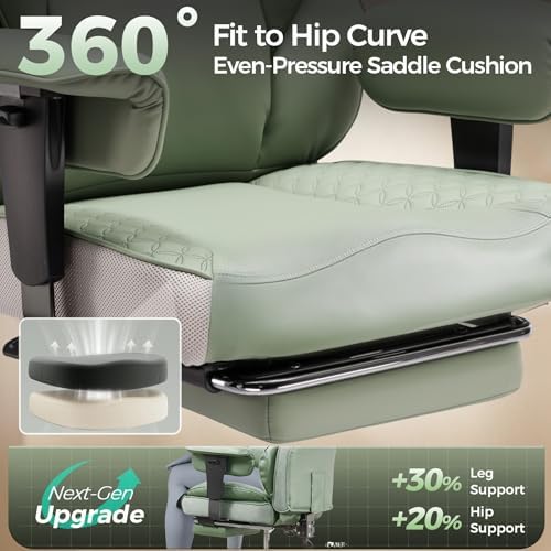 GTPLAYER Big and Tall Gaming Chair 400lbs Heavy Duty Office Chair with Foot Rest & Ergonomic Pocket Spring Lumbar Support, High Back 3D Saddle Shaped Cushion for Back Pain Relief, Green