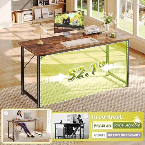 PRAISUN 55 Inch Computer Desk, Office Desk, Spacious Desktop, Rustic Brown