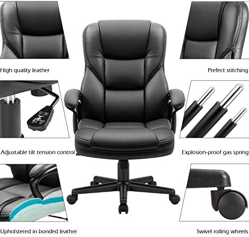 Furmax Office Executive Chair High Back Adjustable Managerial Home Desk Chair, Swivel Computer PU Leather Chair with Lumbar Support (1, Black)