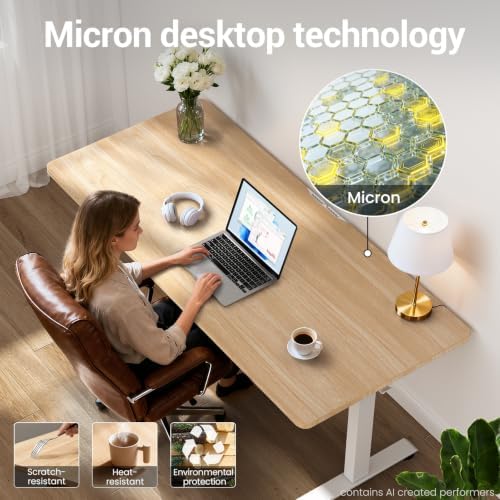 Veken 55 Inch Large Electric Standing Desk, Gaming Table, Nature