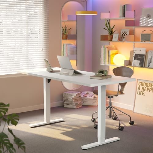 HUANUO 63x28 Inch Electric Standing Desk, Height Adjustable, White