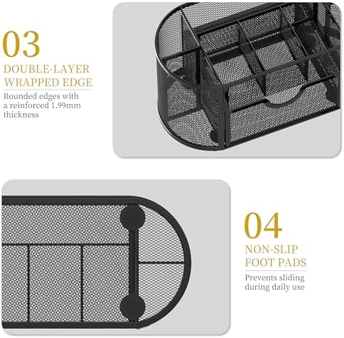 Mesh Desk Organizer with Drawer, 9-Compartment Pen Holder for Desk, Black