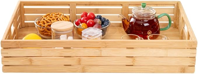 Restaurantware-20.75 x 13 x 3.75 Inch Breakfast Tray, 1 Rectangle Tray With Handles - Pallet Design, Chip-resistant, Bamboo Butler Holding Serving Tray, Shatterproof, For Meals, Snacks, And Beverages