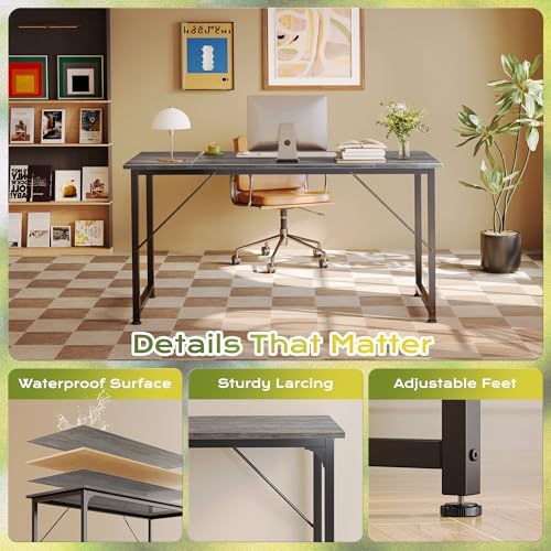 PRAISUN 55 Inch Computer Desk, Office Desk, Spacious Desktop, Grey
