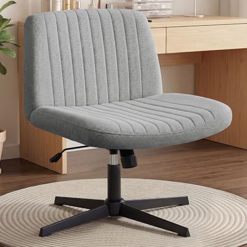 Orange Factory Criss Cross Chair, Wide Fabric Vanity Seat, Grey No Wheel