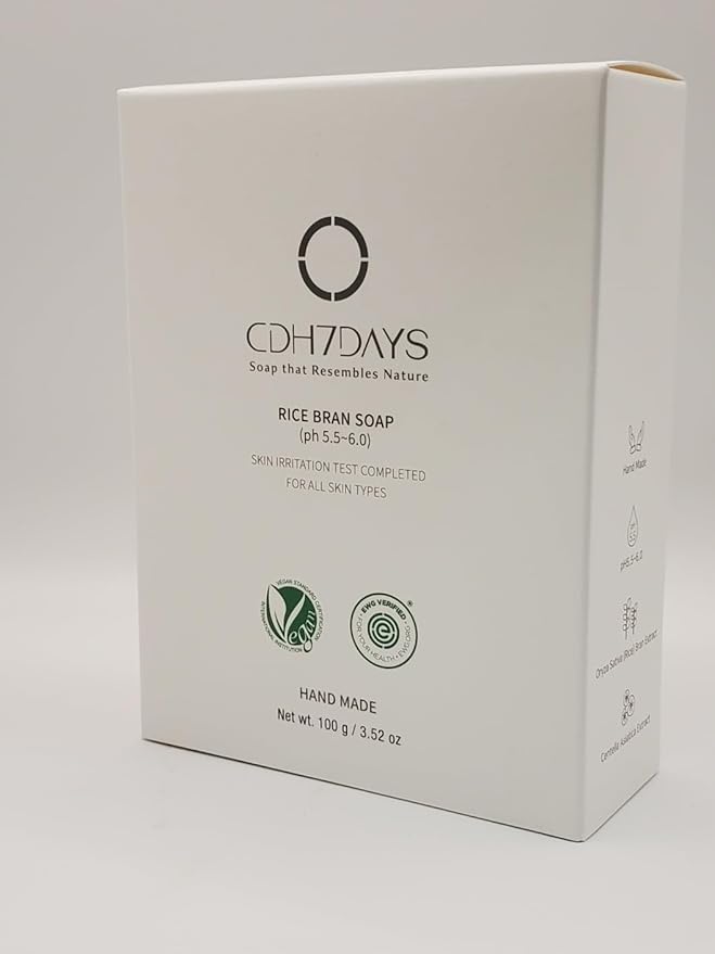 CDH7DAYS EWG VERIFIED VEGAN BAR SOAP/HANDMADE (MADE IN KOREA) Natural Body Soap Bar, Plant-Based, Handmade RICE BRANSOAP (Recommendation for TEENAGER) K-beauty