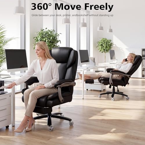 500lbs Reclining Big and Tall Office Chair for Heavy People with Foot Rest