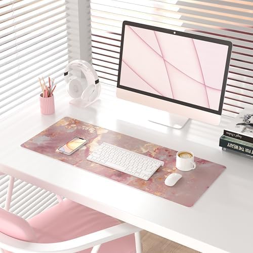 QiyI PU Leather Large Mouse Pad, Office Decor, 31.5" x 11.8", Rose Gold