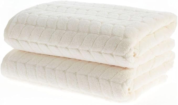 Turkish Cotton Ultra-Soft Plush Absorbent Quick Dry Bathroom Towel Set, Made in Turkey (Cream, 2 pcs Bath Towel Set)