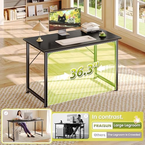 PRAISUN 40 Inch Computer Desk, Office Desk, Spacious Desktop, Black