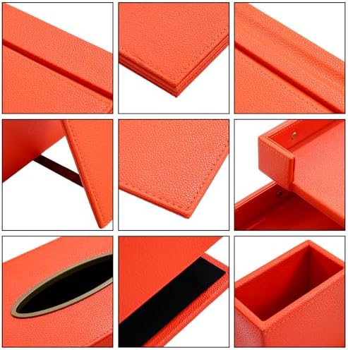 Luxury Executive Leather Desk Organizer Set –13-Piece Office Desk Accessories with Desk Pad, Letter Tray, Phone Stand, Pen Holder & Coasters – Professional Office Desk Decor & Gift (Orange)