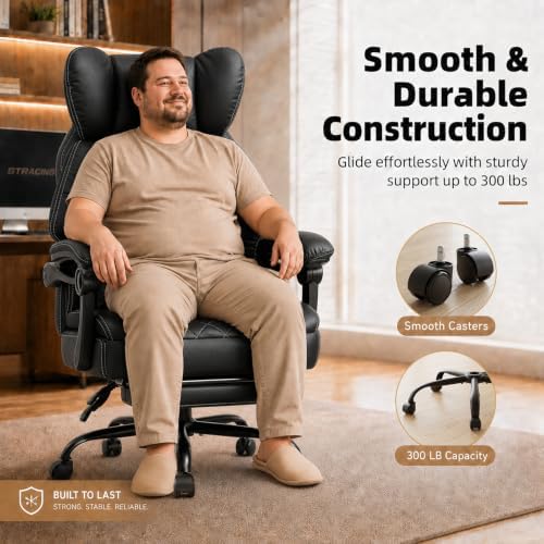 GTPLAYER Big&Tall Ergonomic Gaming Chair, Wide Spring Seat, Linkage Armrest,Black