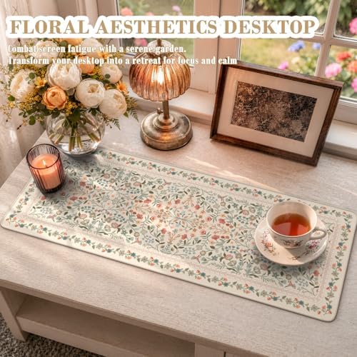 iCasso Aesthetic Desk Mat,31.5x11.8in Mouse Pads,Beige Floral