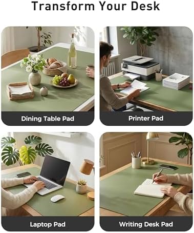 Aothia Faux Leather Desk Mat - Large Mouse Pad, Non-Slip PU Leather Blotter, Waterproof Writing Surface for Office and Home (Olive Green, 42" x 17")