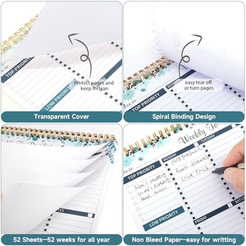 Thboxes Weekly To Do List Notepad, 8.5"x11" Desk Planner 52 Sheets, Blue