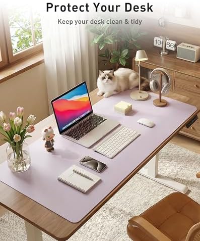 Aothia Faux Leather Desk Mat - Large Mouse Pad, Non-Slip PU Leather Blotter, Waterproof Writing Surface for Office and Home (Soft Lavender, 42" x 17")