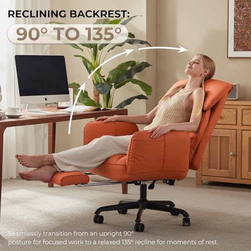 Dowinx Cross Legged Office Chair with Pivoting Armrests,Criss Cross Chair with Pocket Spring Seat & Back,Reclining Computer Gaming Chair with Footrest and Metal Base (Orange)