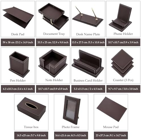 Leather Desk Set, 13-Piece All-in-One – Executive Desk Accessories & Office Supplies,Desk Organizer with Desk Pad & Blotter, 2-Tier Letter Tray, Luxury Office Desk Decor & Boss Gifts (Brown)