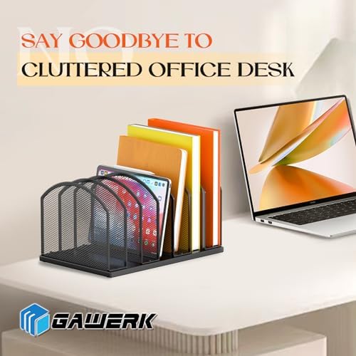 Gawerk 7-Section Metal Upright File Sorter Organizer, Office Small Letter Sorter Desktop File Organizer Metal Mesh Iron Sole, Black