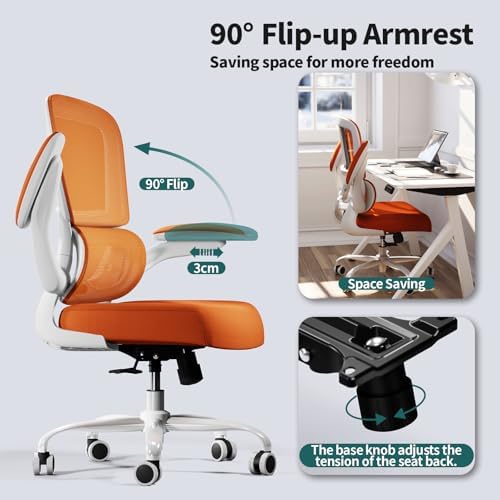 TRALT Office Chair - Ergonomic Desk Chair with Adjustable Lumbar Support, Mesh Computer Chair, Executive Chair for Home Office Comfortable Lumbar Support (1, Orange)