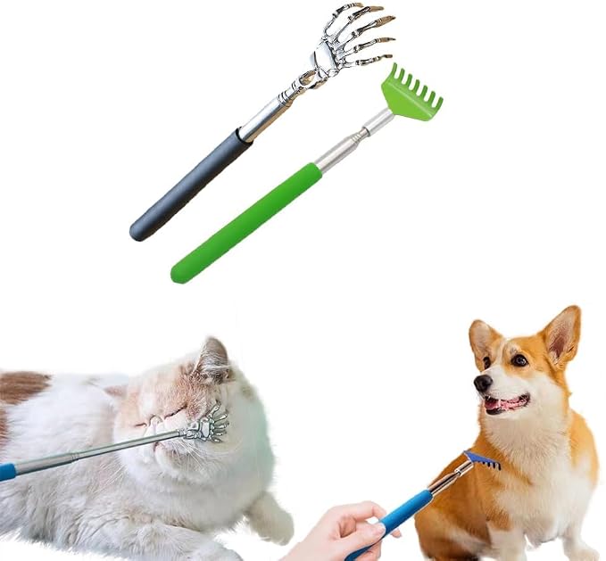 2PC Cat Comb Telescopic Teaser Wand Retractable Scratch Comb Tickle Handy Interactive Play Toy for Small Animal Rabbit Ferret Guinea Pig Dog (Mixed)