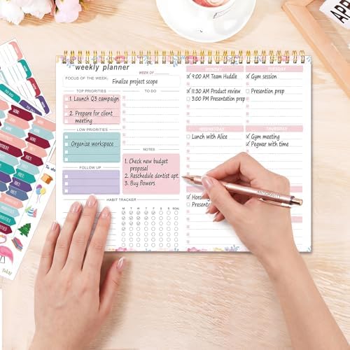 Thboxes Weekly Desk Planner, 8.5x11In To Do List Notepad, 52 Sheets, Floral